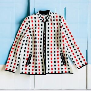 Misook Black, Red, and White Checkered Blazer